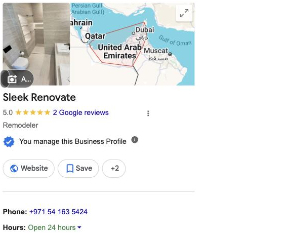 Sleek Renovate Google Business Profile listing